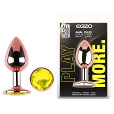 Анальна пробка із рожевого золота нержавіючої сталі із салатовим кристалом EGZO Rose Gold Round Plug розмір S