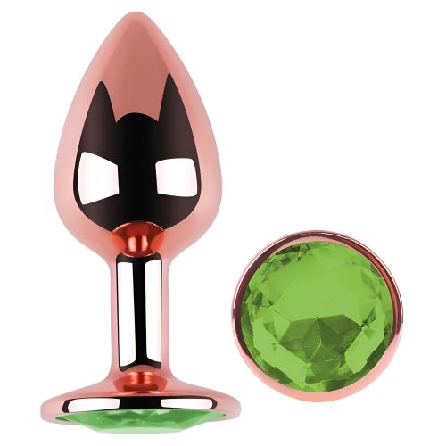 Анальна пробка із рожевого золота нержавіючої сталі із зеленим кристалом EGZO Rose Gold Round Plug розмір M
