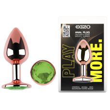 Анальная пробка из розового золота нержавеющей стали с зеленым кристаллом EGZO Rose Gold Round Plug размер M