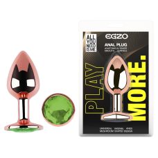 Анальна пробка із рожевого золота нержавіючої сталі із зеленим кристалом EGZO Rose Gold Round Plug розмір S