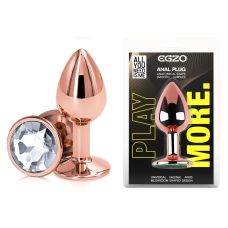 Анальная пробка из розового золота нержавеющей стали с прозрачным кристаллом EGZO Rose Gold Round Plug размер M