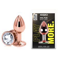 Анальна пробка із рожевого золота нержавіючої сталі з прозорим кристалом EGZO Rose Gold Round Plug розмір S