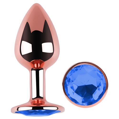 Анальная пробка из розового золота нержавеющей стали с синим кристаллом EGZO Rose Gold  Round Plug размер S