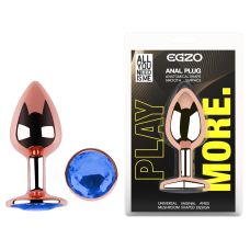Анальна пробка з рожевого золота нержавіючої сталі із синім кристалом EGZO Rose Gold Round Plug розмір S