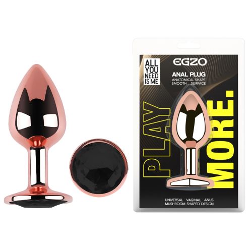 Анальна пробка із рожевого золота нержавіючої сталі з чорним кристалом EGZO Rose Gold Round Plug розмір M