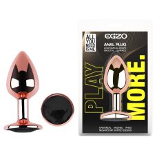 Анальна пробка із рожевого золота нержавіючої сталі з чорним кристалом EGZO Rose Gold Round Plug розмір S