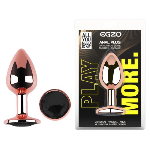 Анальна пробка із рожевого золота нержавіючої сталі з чорним кристалом EGZO Rose Gold Round Plug розмір S