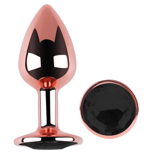 Анальна пробка із рожевого золота нержавіючої сталі з чорним кристалом EGZO Rose Gold Round Plug розмір S