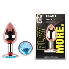 Анальна пробка із рожевого золота нержавіючої сталі з блакитним кристалом EGZO Rose Gold Round Plug розмір S