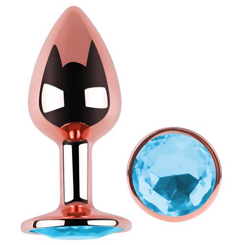 Анальная пробка из розового золота нержавеющей стали с голубым кристаллом EGZO Rose Gold  Round Plug размер S