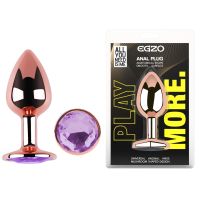 Анальна пробка із рожевого золота нержавіючої сталі з бузковим кристалом EGZO Rose Gold Round Plug розмір M