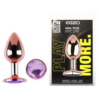 Анальна пробка із рожевого золота нержавіючої сталі з бузковим кристалом EGZO Rose Gold Round Plug розмір S