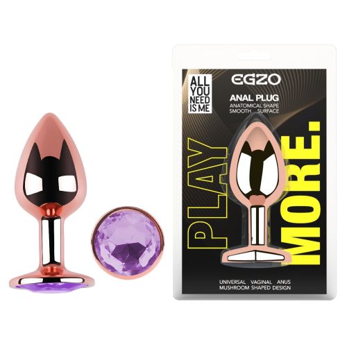 Анальна пробка із рожевого золота нержавіючої сталі з бузковим кристалом EGZO Rose Gold Round Plug розмір S