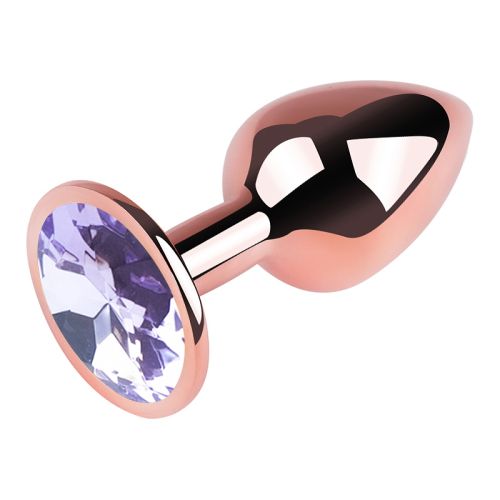 Анальна пробка із рожевого золота нержавіючої сталі з бузковим кристалом EGZO Rose Gold Round Plug розмір S