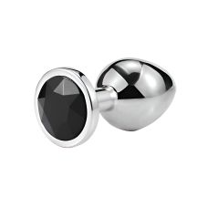 Анальна пробка з медичної нержавіючої сталі із чорним кристалом SKN модель MS80 розмір S