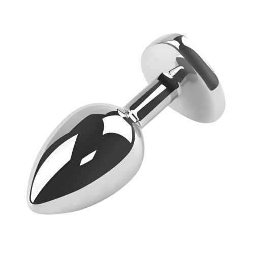 Анальна пробка срібляста з нержавіючої сталі із кристалом у формі серця червоним EGZO Heart Plug розмір S