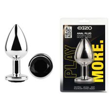 Анальная пробка серебристая из нержавеющей стали с кристаллом черным EGZO Round Plug размер M