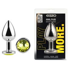 Анальна пробка срібляста з нержавіючої сталі з салатовим кристалом EGZO Round Plug розмір S