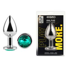 Анальная пробка серебристая из нержавеющей стали с кристаллом бирюзовым EGZO Round Plug размер M