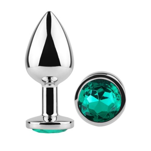 Анальна пробка срібляста з нержавіючої сталі з бірюзовим кристалом EGZO Round Plug розмір S