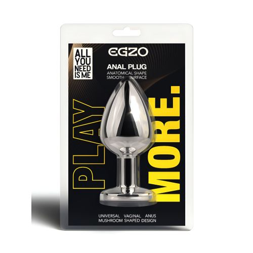 Срібляста анальна пробка із нержавіючої сталі з червоним кристалом EGZO Round Plug розмір S