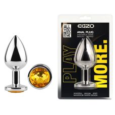 Серебристая анальная пробка из нержавеющей стали с золотистым кристаллом EGZO Round Plug размер S