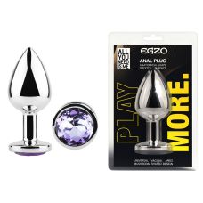 Анальная пробка серебристая из нержавеющей стали с кристаллом сиреневым EGZO Round Plug размер M