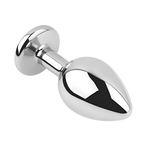 Срібляста анальна пробка з нержавіючої сталі з бузковим кристалом EGZO Round Plug розмір S