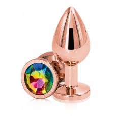 Анальний затор золотистого кольору з райдужним каменем Ns Novelties Rose gold small