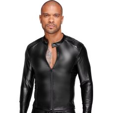 Мужская виниловая куртка с эполетами черная Noir Handmade модель H052 размер S