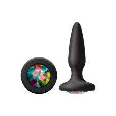 Анальная пробка силиконовая  черного цвета с разноцветным кристаллом NS Novelties 