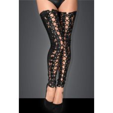 Чулки без носка с затяжками на шнуровке черного цвета Noir handmade F145 размер M