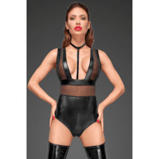 Сексуальный боди с ошейником и открытой спиной черного цвета Noir handmade F183 размер L