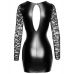 Сексуальна жіноча вінілова сукня з мереживними довгими рукавами і вирізом на грудях Noir Handmade розмір L чорне
