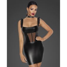 Вінілова сукня з сітчастими вставками та рюшами чорна Noir Handmade F257 розмір S 	