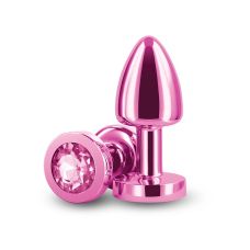 Металлическая анальная пробка с камнем розовая Petite