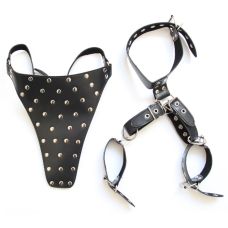 Фіксатор для рук з'єднаний з нашийником + трусики Колір Чорний Notabu
