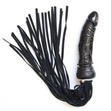 Батіг з рукояткою-фалосом з натуральна шкіри чорна Notabu