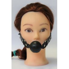 Кляп для рта с шариком кожаный с силиконом Notabu чёрный L 61 см D 4 см