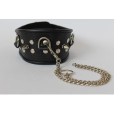 Ошейник кожаный универсального размера с металлическими заклепками Notabu чёрный L 42 см с металлическим кольцом для цепочки