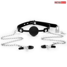 Кляп с зажимами на соски БДСМ чёрный Notabu