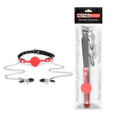 Кляп с зажимами на соски БДСМ черно-красные Notabu