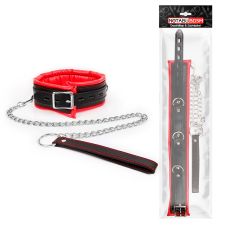 Ошейник черно-красный с цепочкой-поводком для БДСМ Notabu