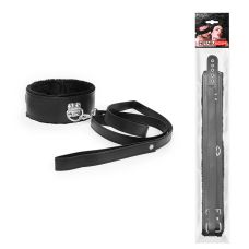 Ошейник черный с ручкой-петлёй с меховой накладкой Notabu