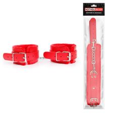 Оковы красные кожаные с мехом для сексуальных игр Notabu