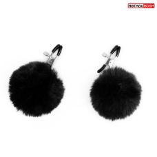 Зажимы для сосков с меховыми помпонами чёрные Notabu