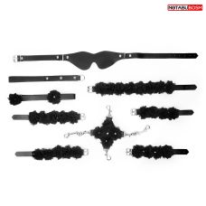 Набор аксессуаров для БДСМ-игр маска,фиксатор,ошейник с поводком,наручники,оковы,шлёпалка Notabu черный