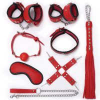 Набор БДСМ маска,ошейник,кляп,фиксатор,наручники,оковы,плеть красного цвета Notabu ПРОБКА  в  ПОДАРОК