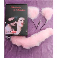 Металлическая анальная втулка с камнем и со сменым хвостом Notabu розовый L 60 мм D 27 мм+ ушки в подарок