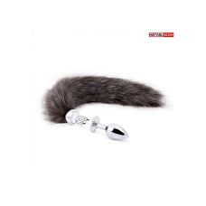 Анальная пробка из металла с меховым хвостом Notabu серая (на магните) размер S 